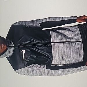 Nike Dri-Fit Therma Basketball Gray & Black Full Zip Hooded Jacket Men's Small
